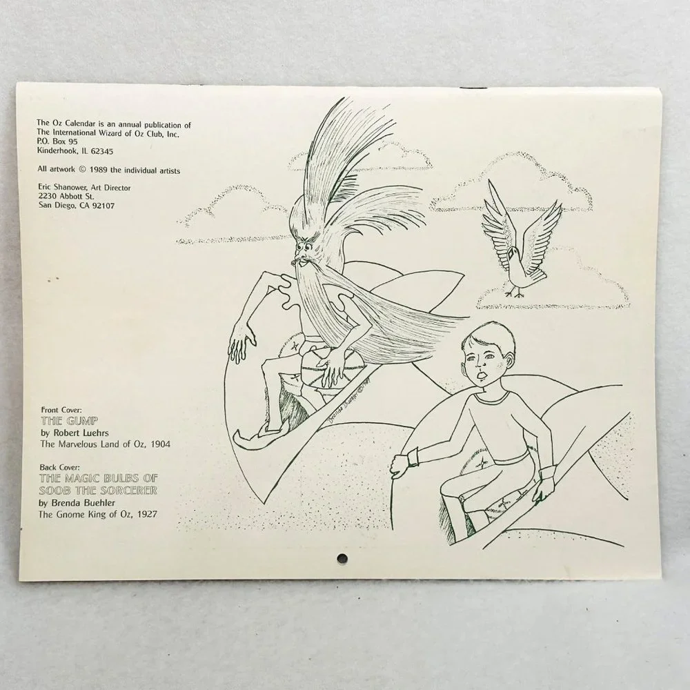 International Oz Club 1990 Calendar w/Artwork - Rare Find